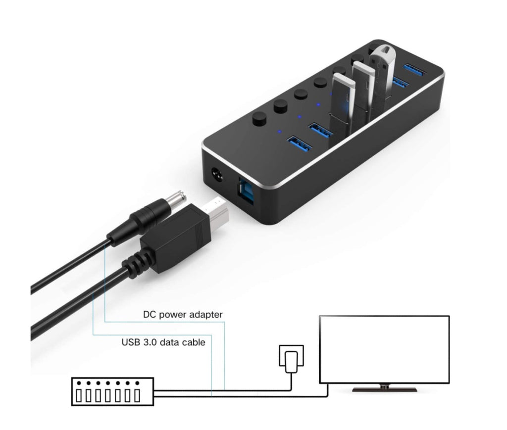 7-Port USB 3.0 Hub with On Off Switches USB Hub GreatGages   