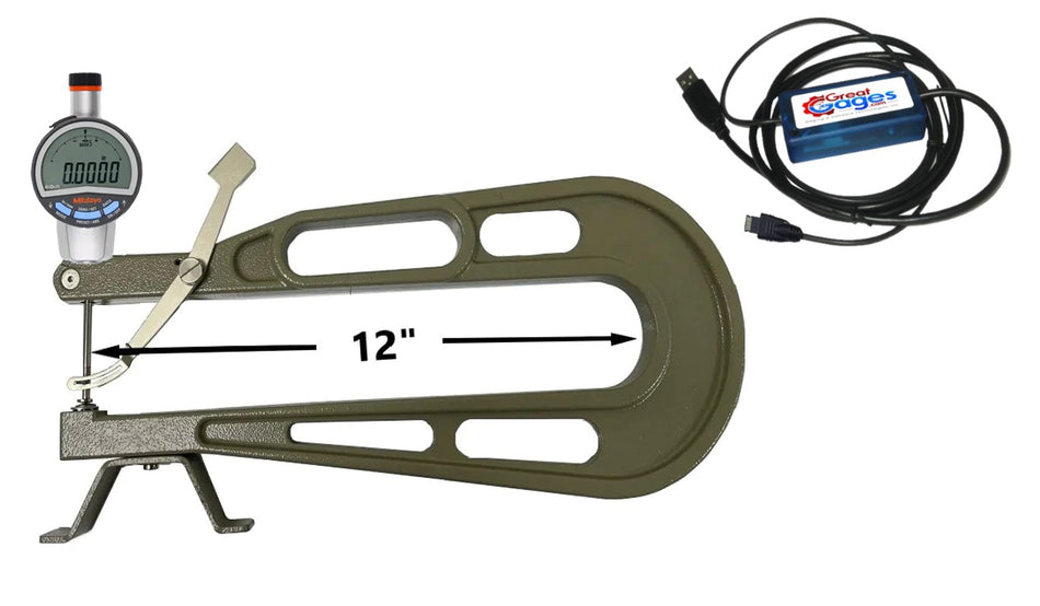 309-290M-USB 12" Deep Throat Thickness Gage 0-1", 12" Reach, .0005" Resolution - USB Package Deep Throat Thickness Gage GreatGages   
