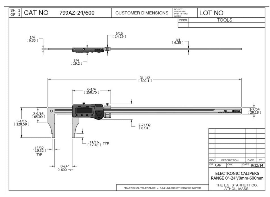 799AZ-24/600 Starrett 0-24" IP67 Coolant-Proof Electronic Caliper without SPC Output (Copy)