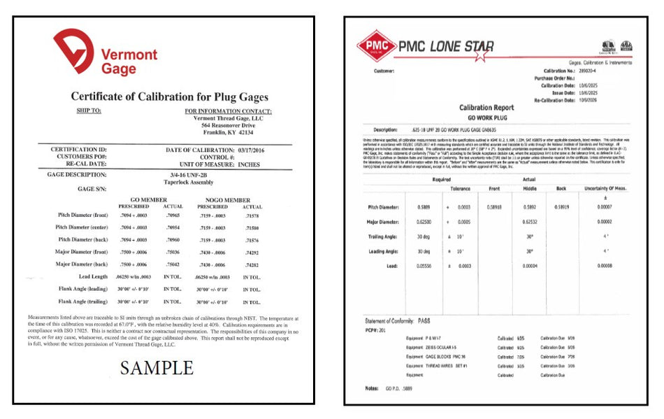 Thread Plug Gage Calibration Service