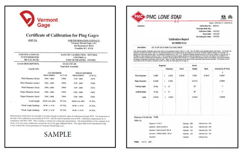 Thread Ring Gage Set Calibration Service