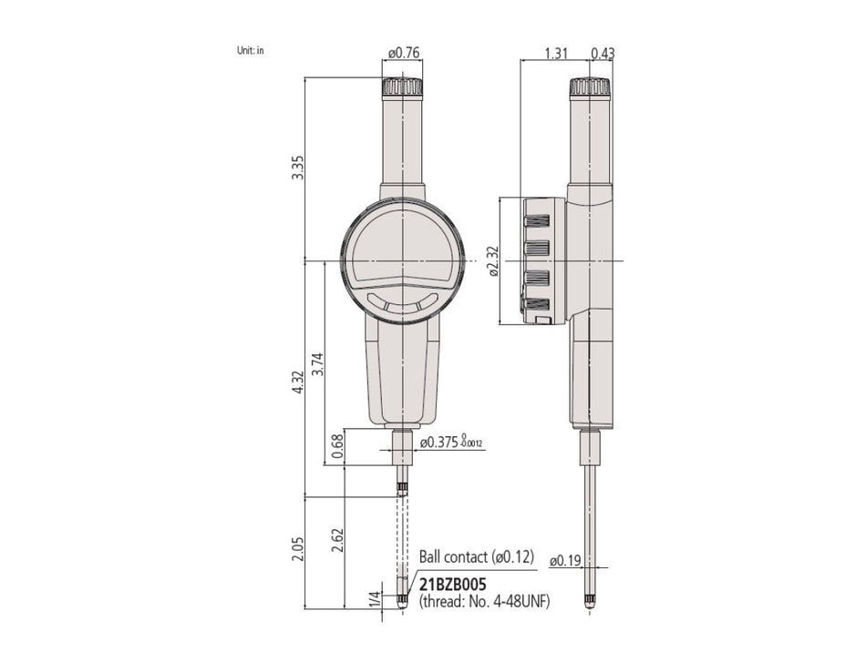 543-732B-02 Mitutoyo Digimatic Indicator 2" Range - .00002" Res