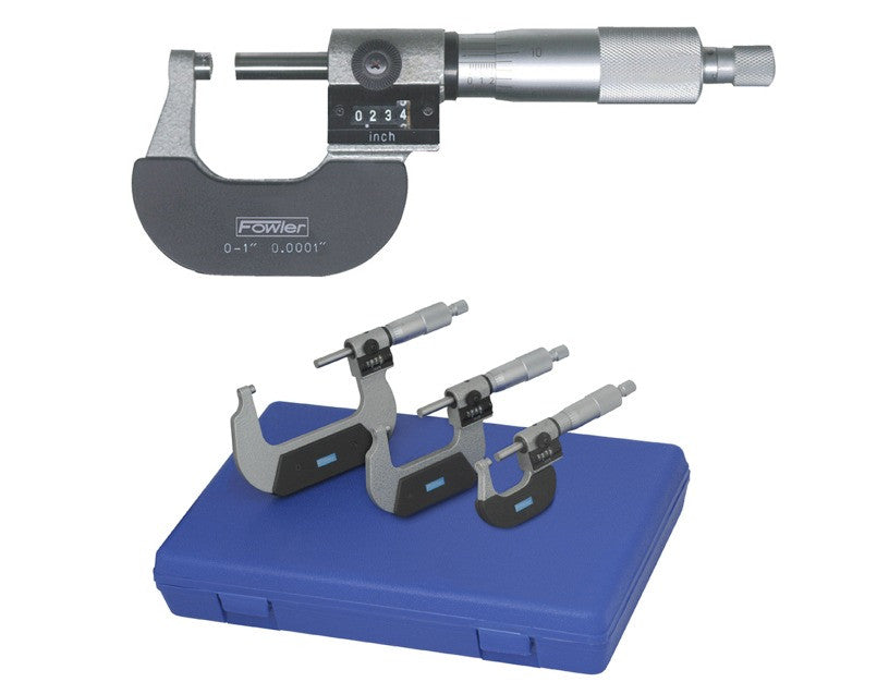 52-224-220-0 Fowler Digit Counter Micrometer Set 0-75mm - .01mm Grad Micrometer Set Fowler   