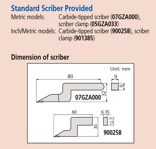 900258901385 Mitutoyo 192Series Height Gage Scriber / Clamp Kit