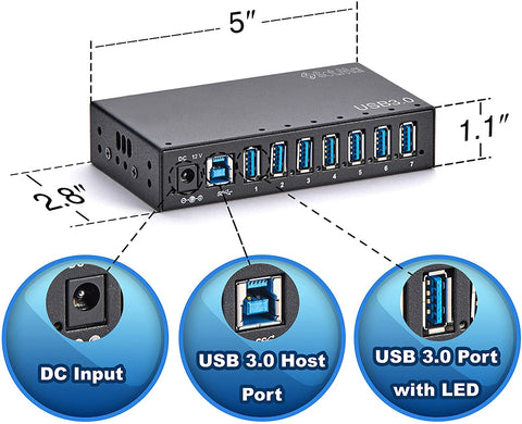 A-173 Industrial USB 3.0 Hub, 7-Ports USB Hub GreatGages   
