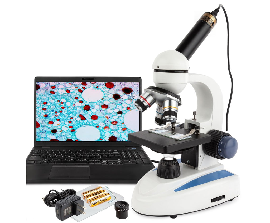 Stereo Microscope with Camera - OM124L 10x, 20x, 40x Rechargeable LED  Stereo Microscope Camera Package